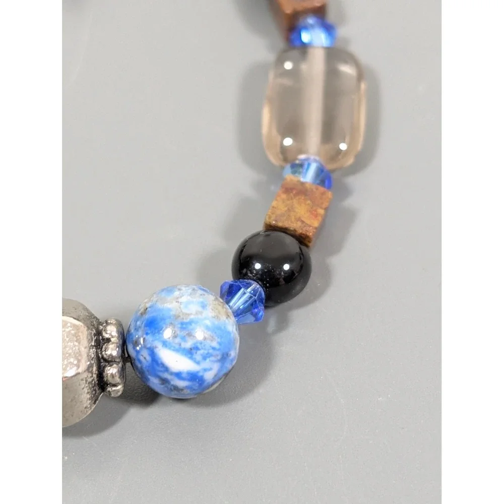 Artisan Sodalite Lapis Beaded Bracelet Floral Toggle Clasp Blue Gemstone 7
